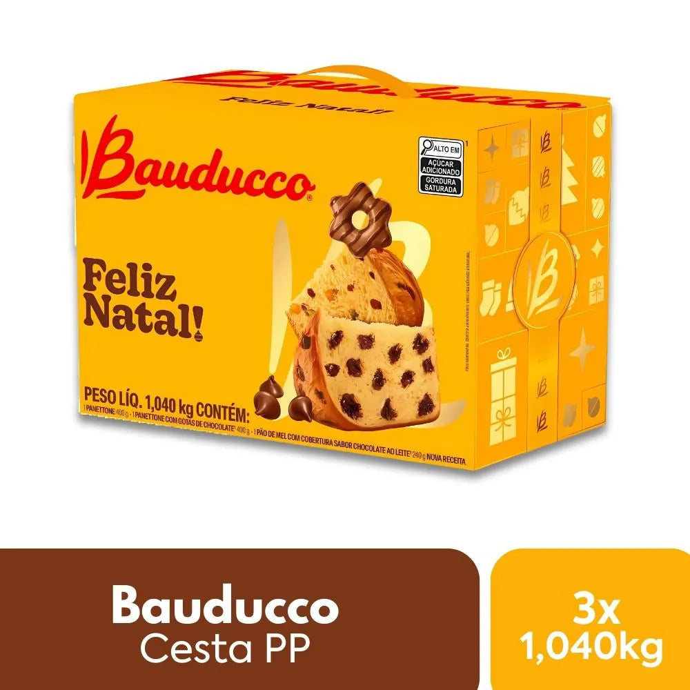 Cesta de Natal Bauducco PP Kit com 3 Cestas de 1040g cada